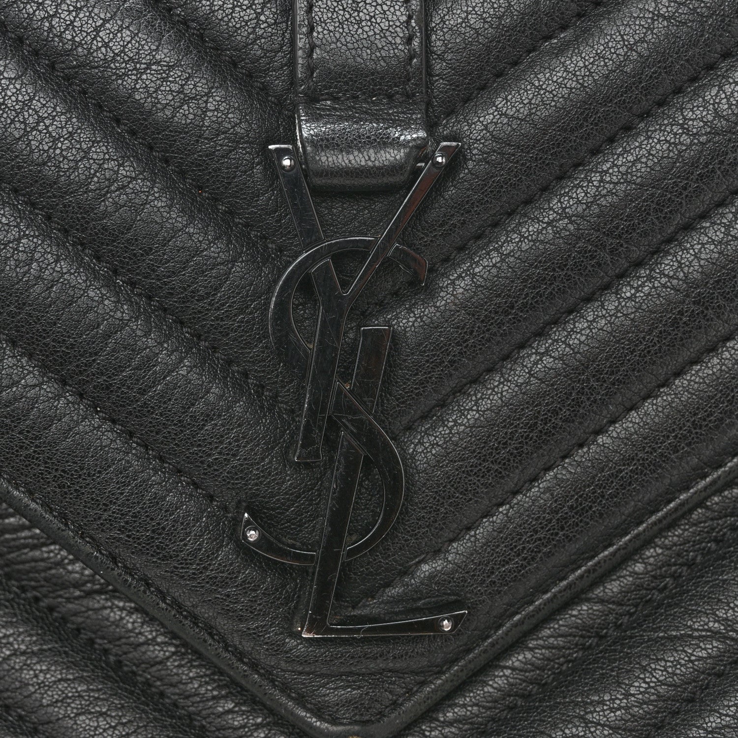 Sheepskin Matelasse Chevron Monogram Monochrome Medium College Bag Black