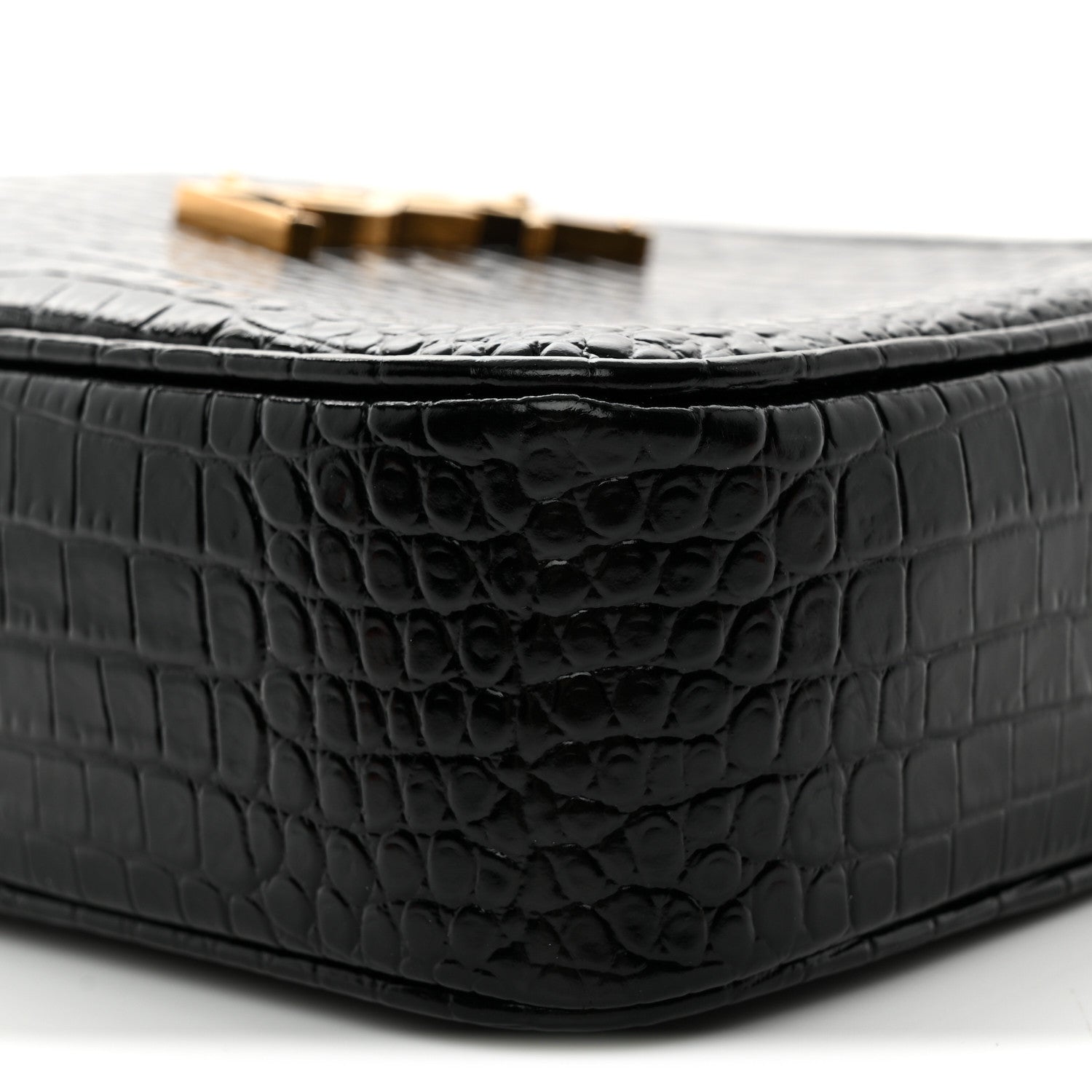 Patent Calfskin Crocodile Embossed Monogram Lou Camera Bag Black