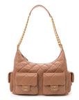 Shiny Lambskin Quilted Trendy Pockets Hobo Brown