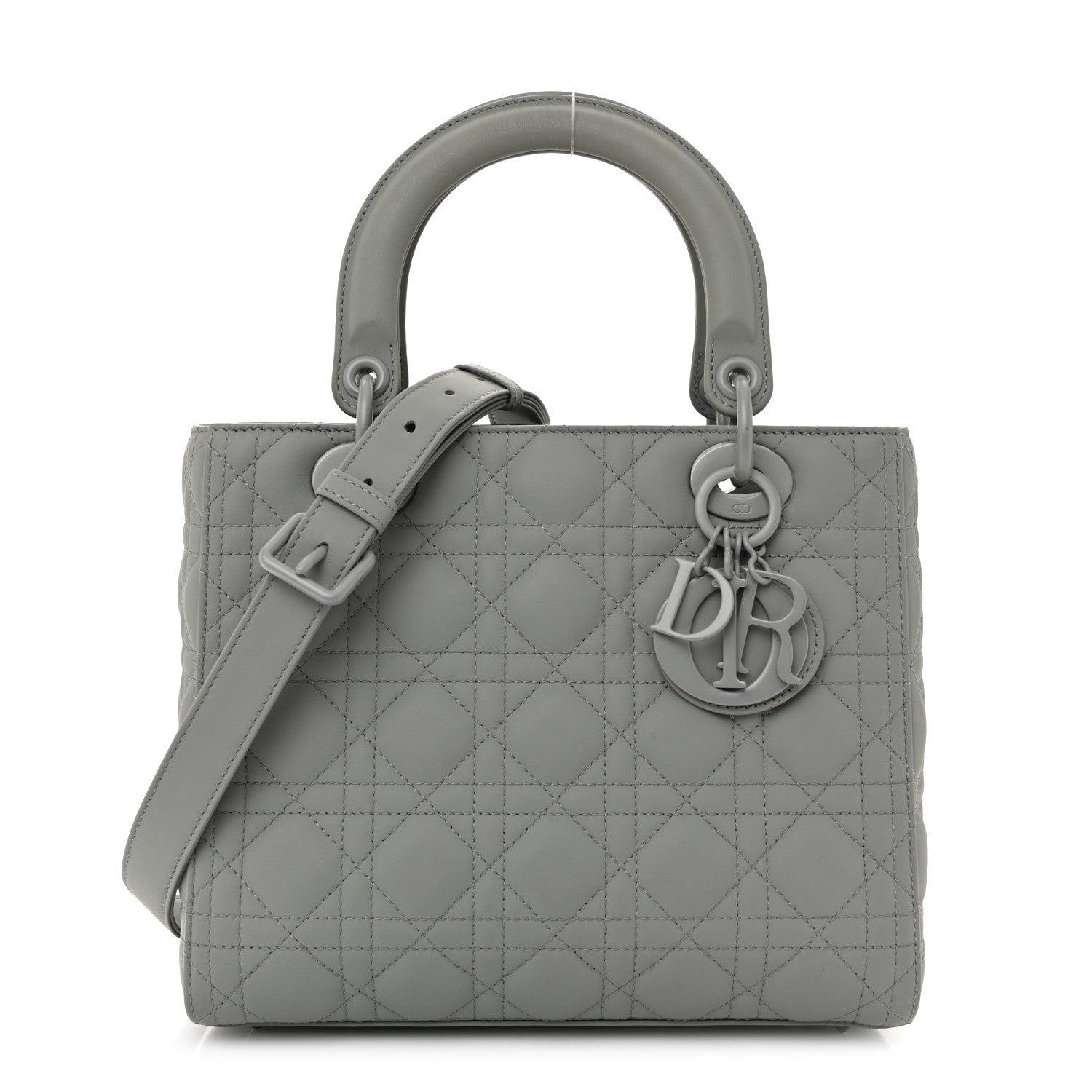 Ultra Matte Calfskin Cannage Medium Lady D1OR Grey Stone