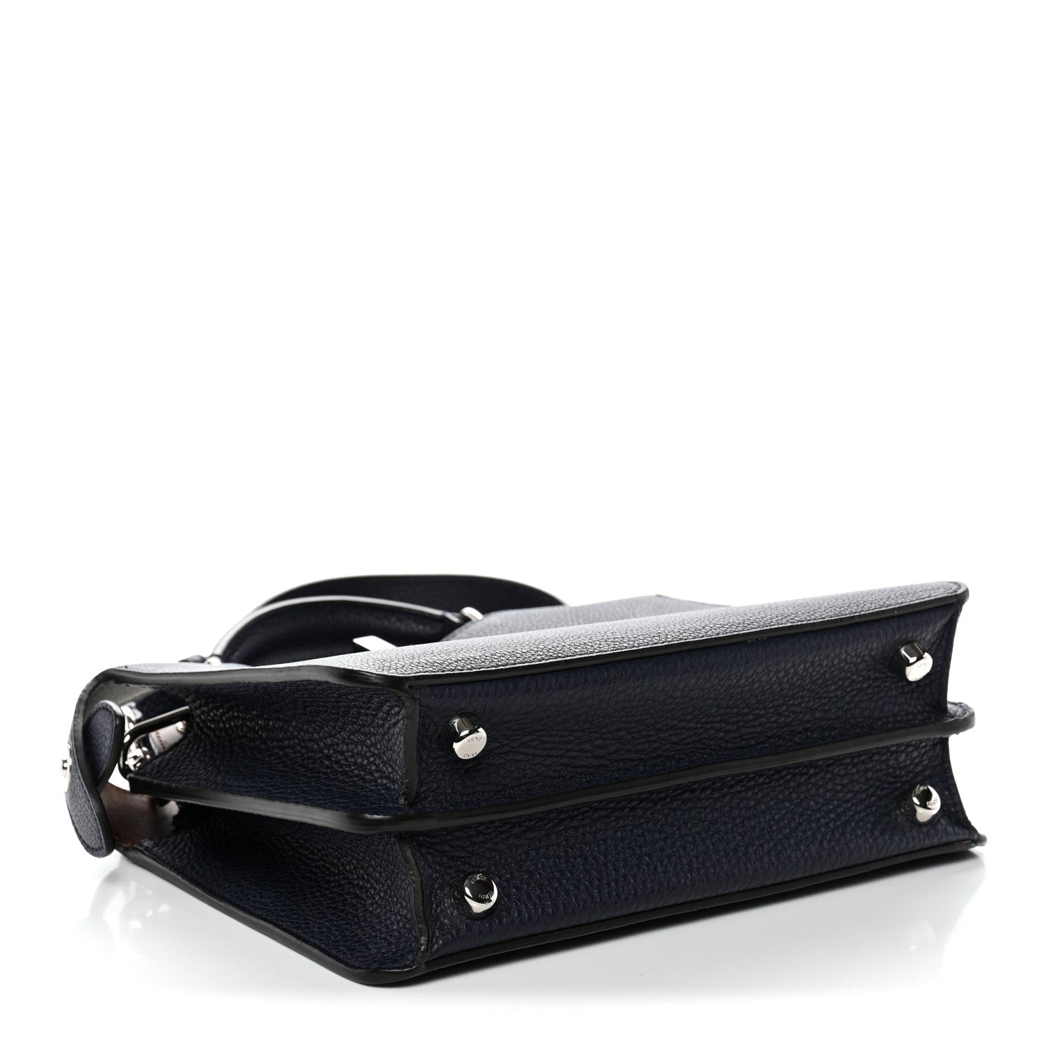 Cuoio Romano Vitello Cover Glazed Fabric Bi-Color FF 1974 Mini Peekaboo I SEE U Satchel Blue Dark Brown Tobacco Moro