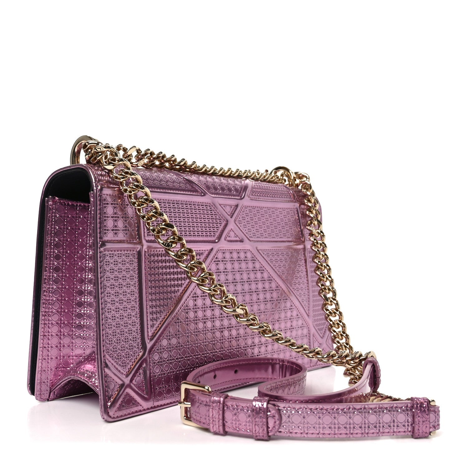 Metallic Patent Micro-Cannage Medium D1ORama Flap Bag Pink