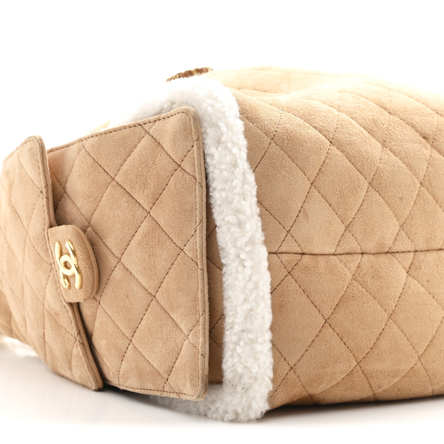 Suede Shearling Quilted Medium CHNL 25 Handbag Beige Natural