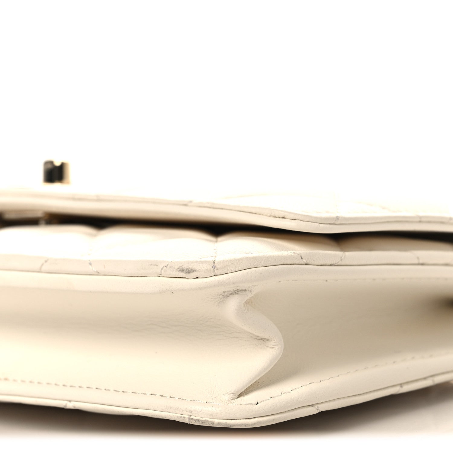 Lambskin Enamel Quilted Pearl Crush Wallet On Chain WOC White