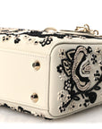 Smooth Calfskin Embroidered Beaded Floral Mini Lady D1OR White Multicolor