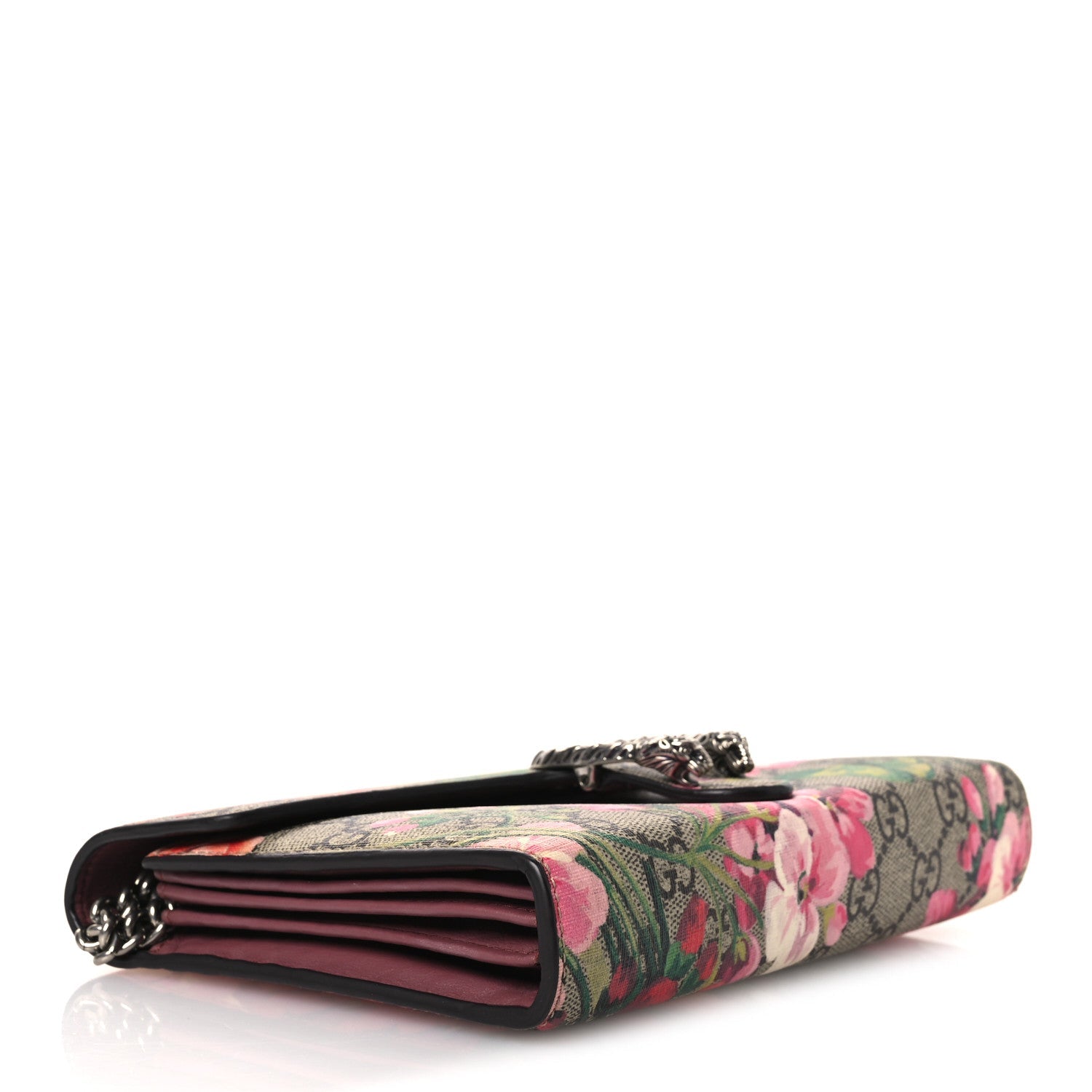 GG Supreme Monogram Blooms Mini Dionysus Chain Wallet Beige Multicolor Dry Rose