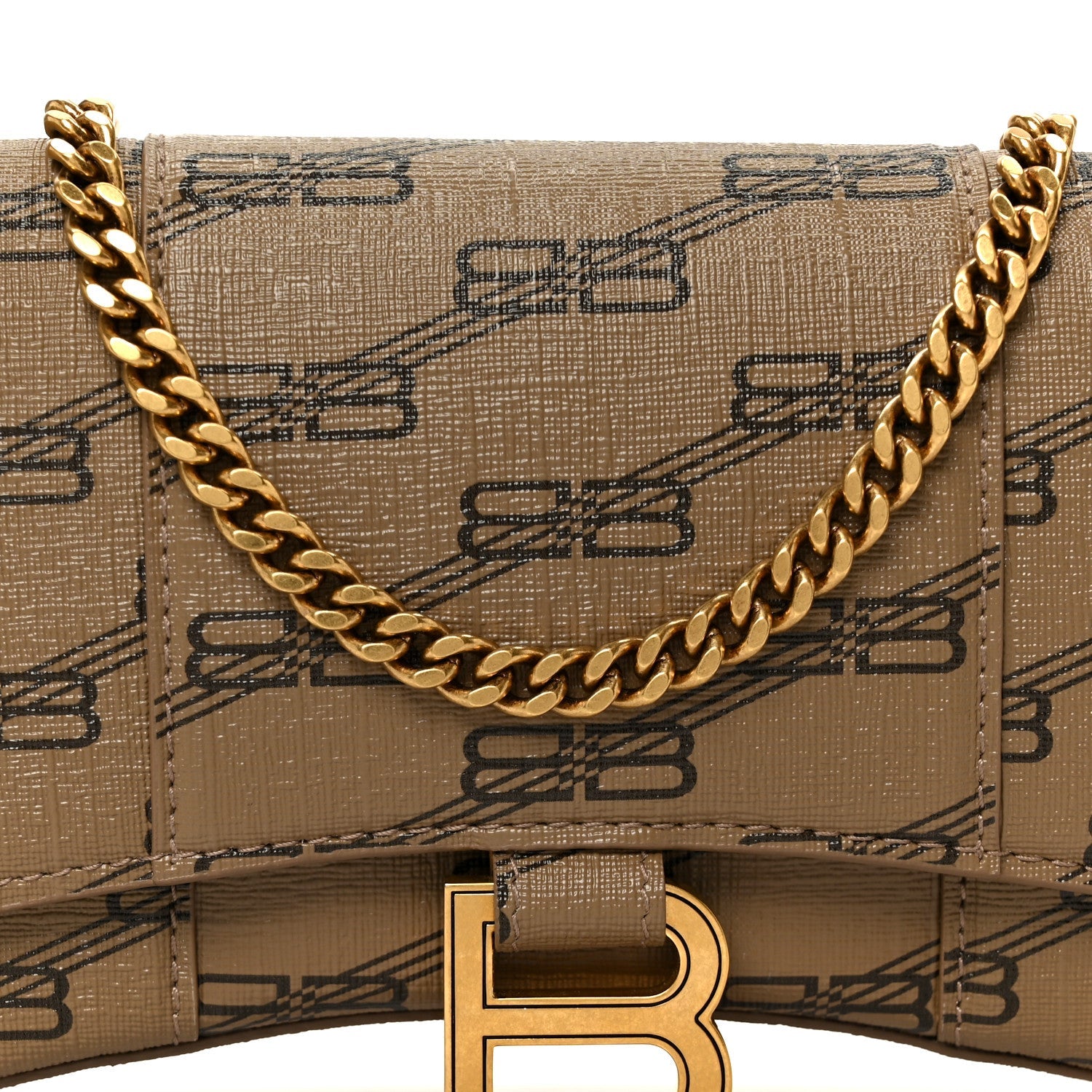 Coated Canvas BB Monogram Hourglass Chain Bag Beige Brown