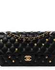 Lambskin Quilted Studded Medium Double Flap Black