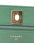 Lambskin Quilted Trendy CC Wallet On Chain WOC Green