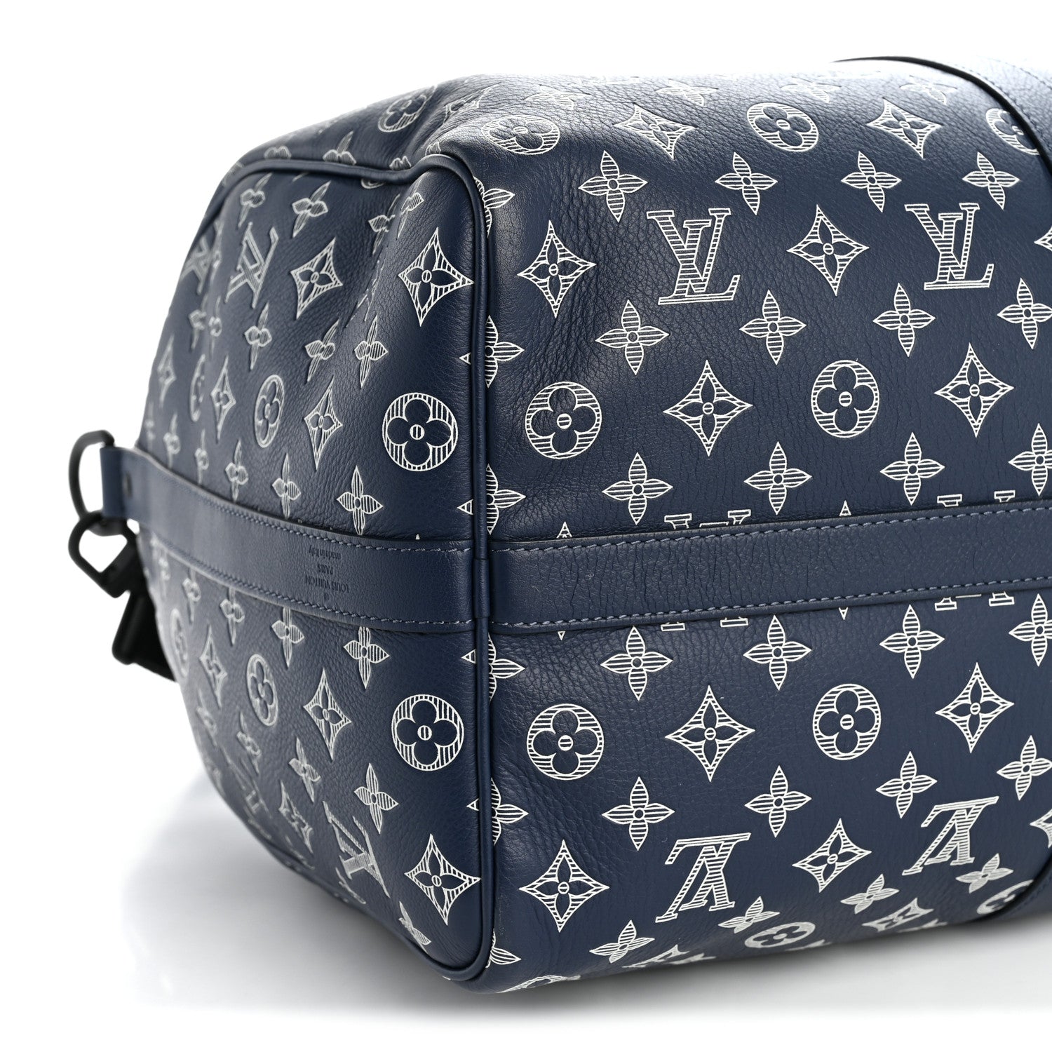Calfskin Shadow Monogram Keepall Bandouliere 50 Ink Blue White