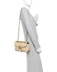 Raffia Elaphe Matelasse Small GG Marmont Shoulder Bag Natural Cream Brown