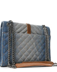 Denim Mixed Matelasse Triquilt Medium Monogram Envelope Satchel Blue