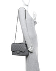 Caviar Quilted Jumbo Double Flap Grey