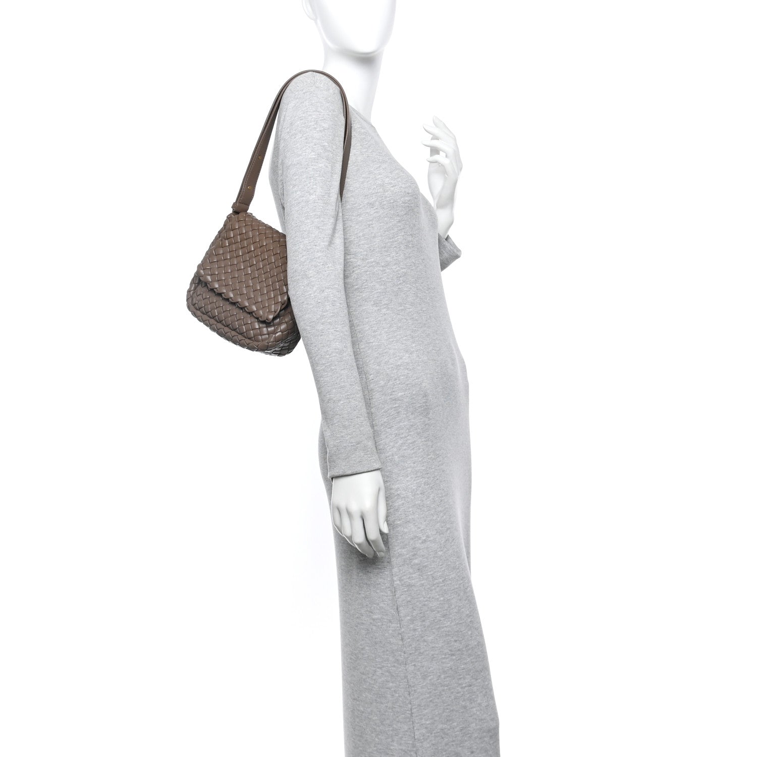 Nappa Intreccio Mini Cobble Shoulder Bag Taupe Grey