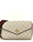 GG Supreme Monogram Textured Dollar Calfskin Web Mini Ophidia Envelope Shoulder Bag Beige Mystic White Oatmeal