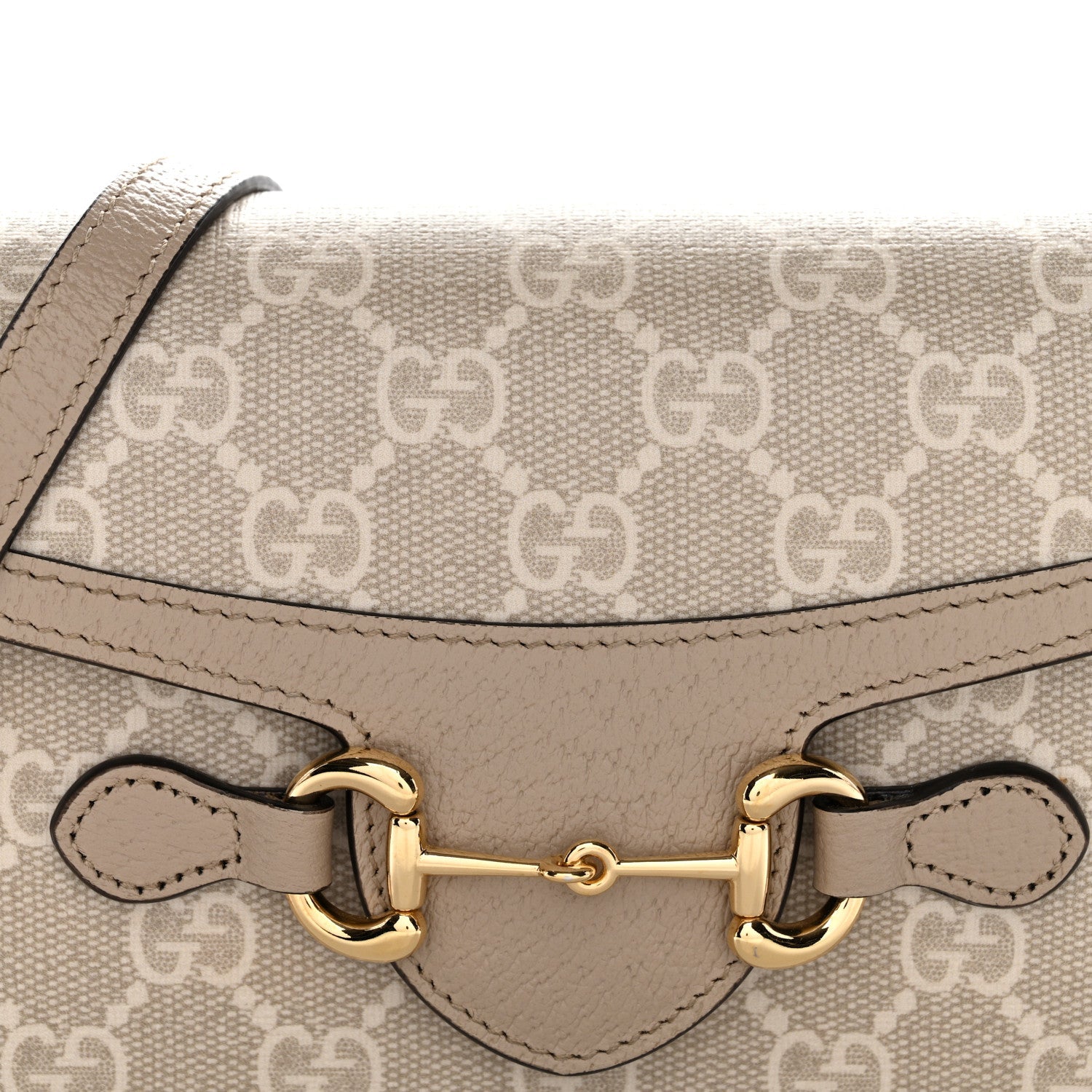 GG Supreme Monogram Textured Dollar Calfskin Mini Horsebit 1955 Shoulder Bag Beige Mystic White Oatmeal
