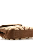 Nubuck Shearling Chevron Monogram Medium College Bag Dark Cigar Natural Beige