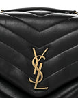 Calfskin Y Quilted Monogram Medium Loulou Chain Satchel Black