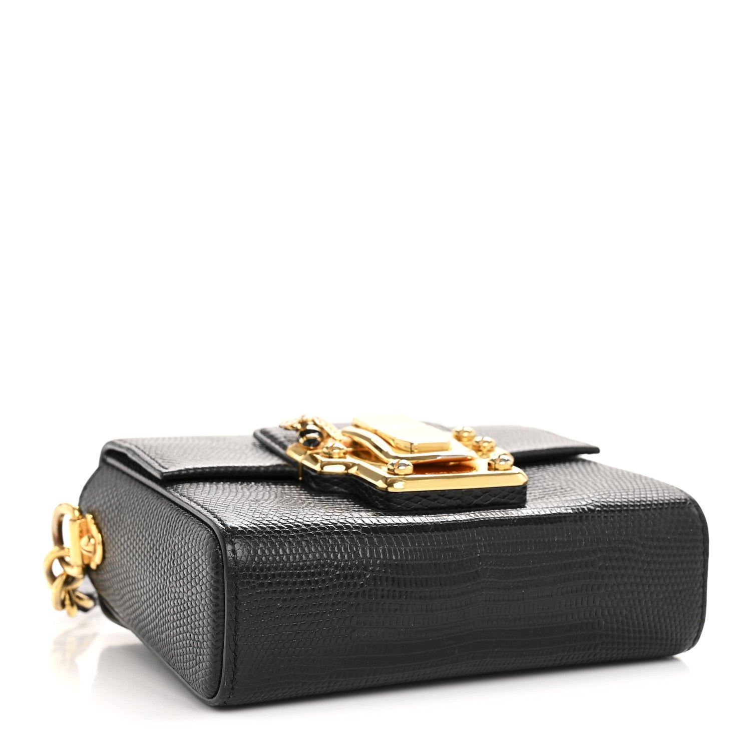Calfskin Iguana Embossed Mini Lucia Satchel Black