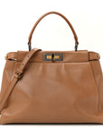 Vitello Seta Shiny Nappa Elaphe Medium Peekaboo Iconic Satchel Latte Blue