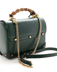 Azalea Calfskin Small Padlock Bamboo Shoulder Bag Vintage Green