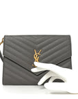 Grain De Poudre Matelasse Chevron Monogram Envelope Clutch Fog