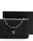 Lambskin Camellia Embossed Wallet On Chain WOC Black