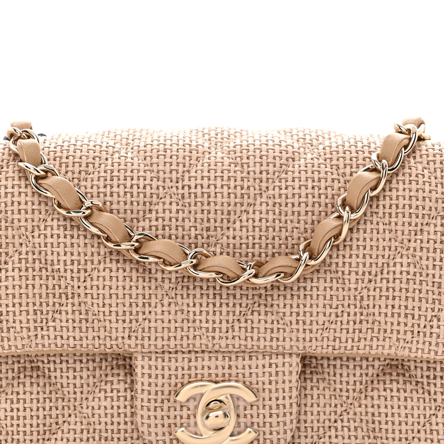 Braided Raffia Quilted Mini Rectangular Flap Dark Beige