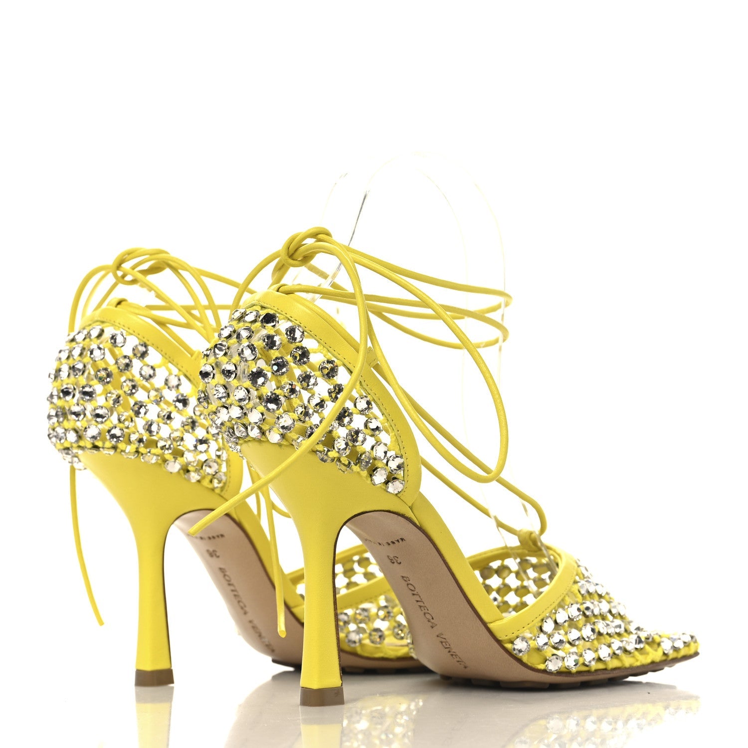 Mesh Nappa Crystal Embellished Sparkle Stretch Ankle Tie Sandals 36 36 Light House