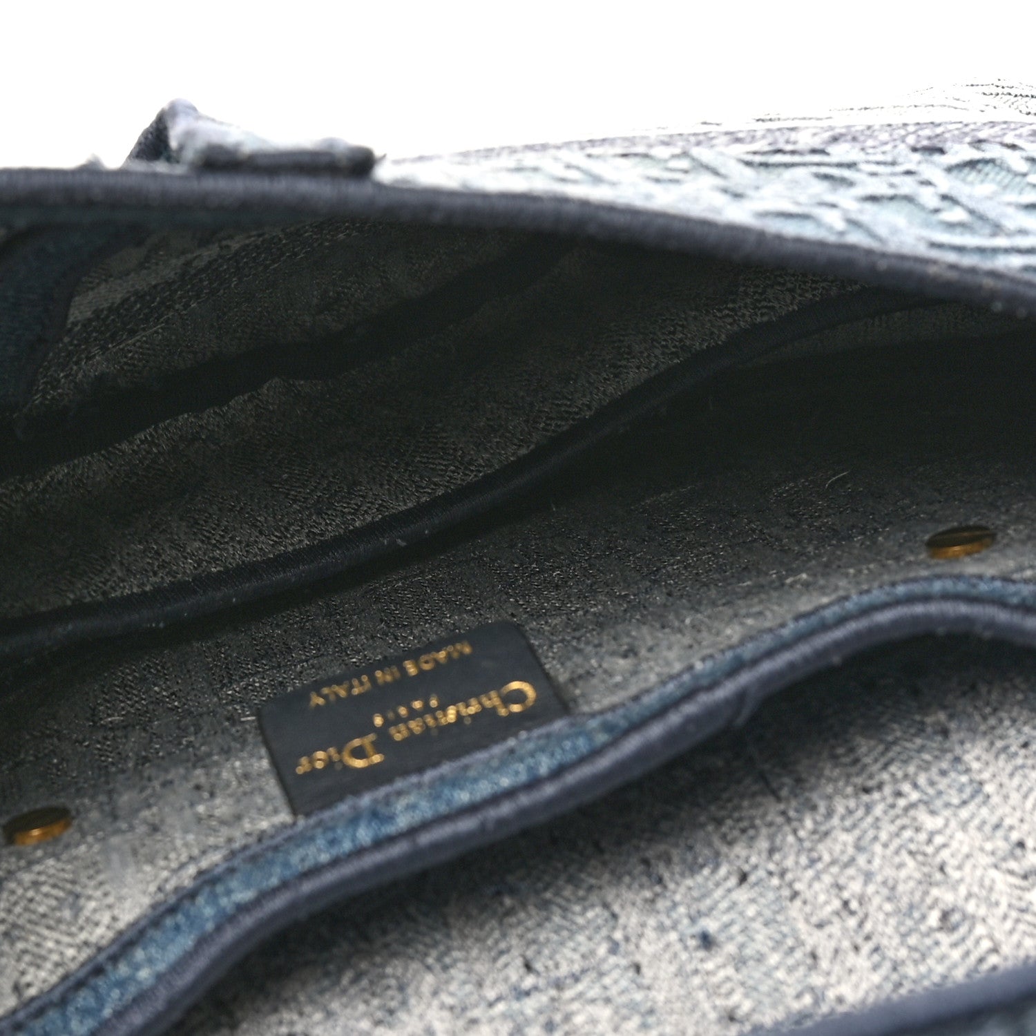 Oblique Embroidered Saddle Bag Denim Blue