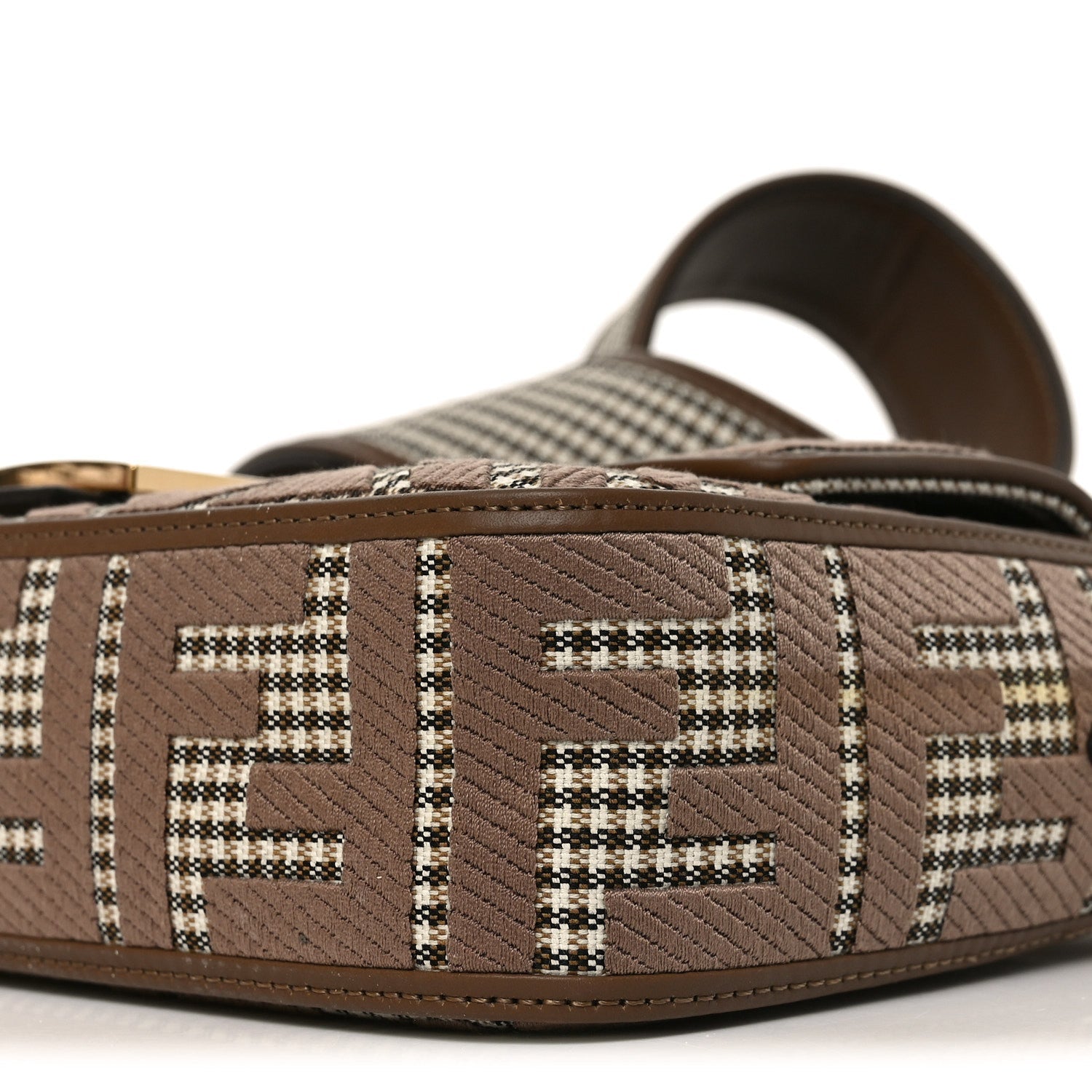 Wool Vitello King Houndstooth FF Embroidered Baguette Beige Moro