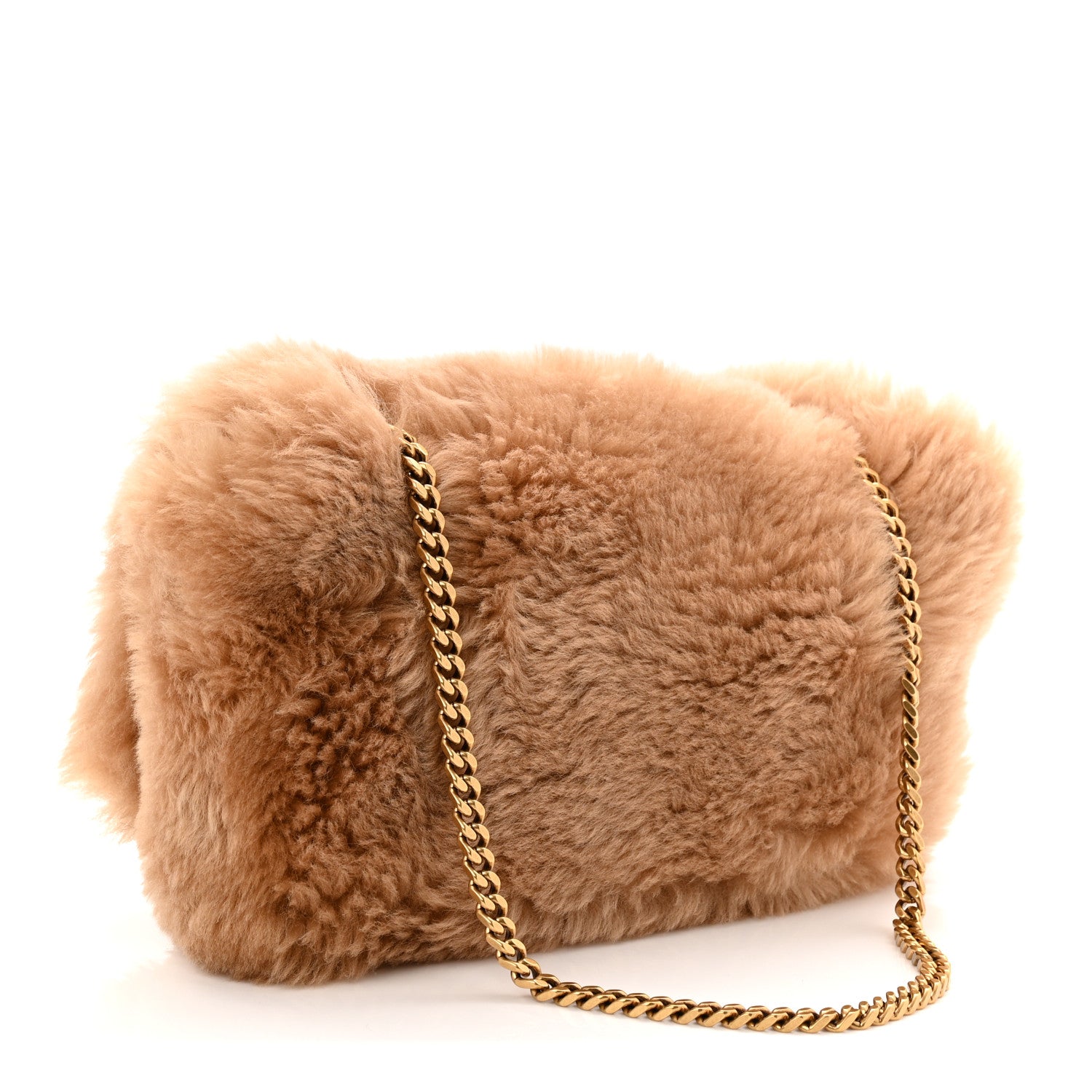 Shearling Calfskin Small Reversible Monogram Kate Satchel Ecru Dark Brown
