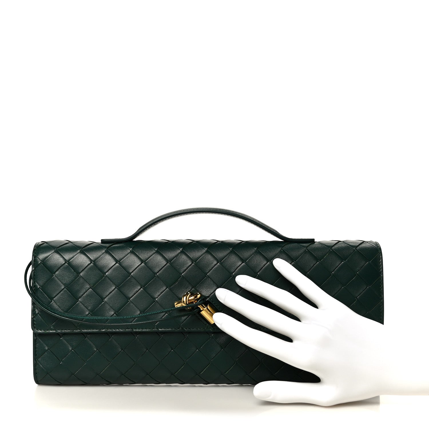 Nappa Intrecciato Long Andiamo Top Handle Clutch Emerald Green