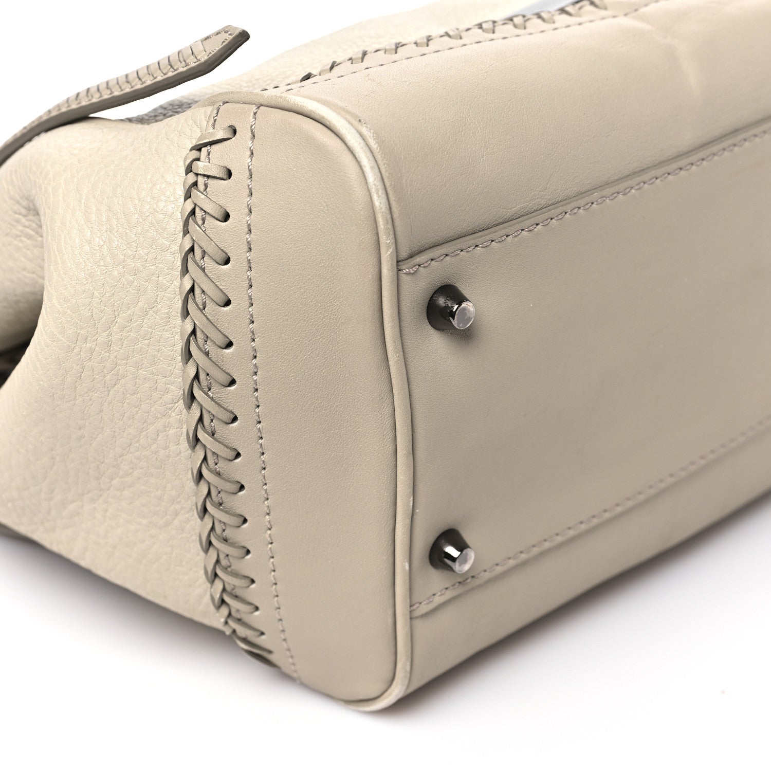 Grainy Calfskin Braided Small Canterbury Tote Beige