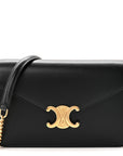 Shiny Calfskin Triomphe Margo Wallet on Chain Black