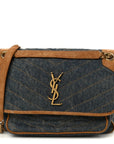 Denim Suede Monogram Medium Niki Chain Satchel Blue Cinnamon