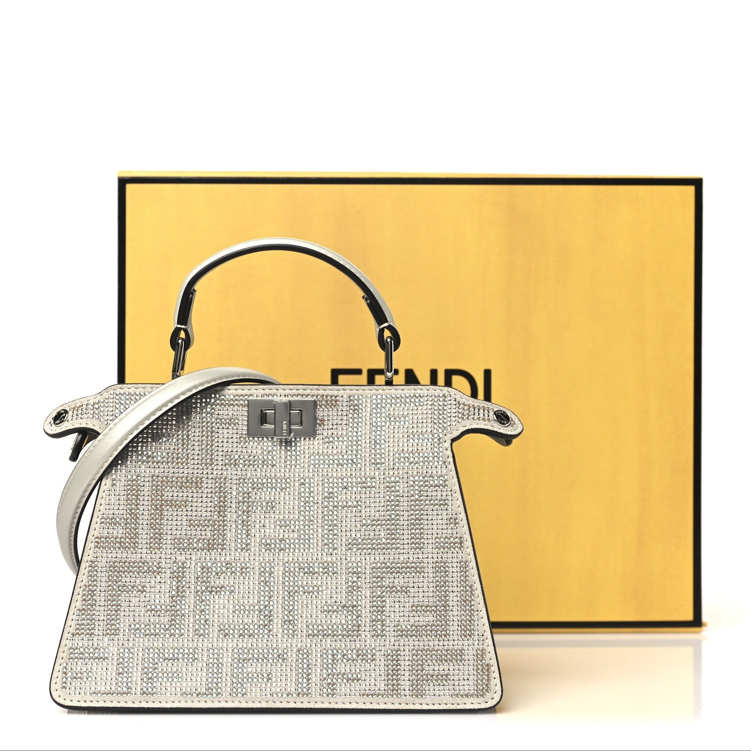 Iridescent Crystal Vitello Laminato Suede FF Petite Peekaboo I SEE U Satchel Cappuccino
