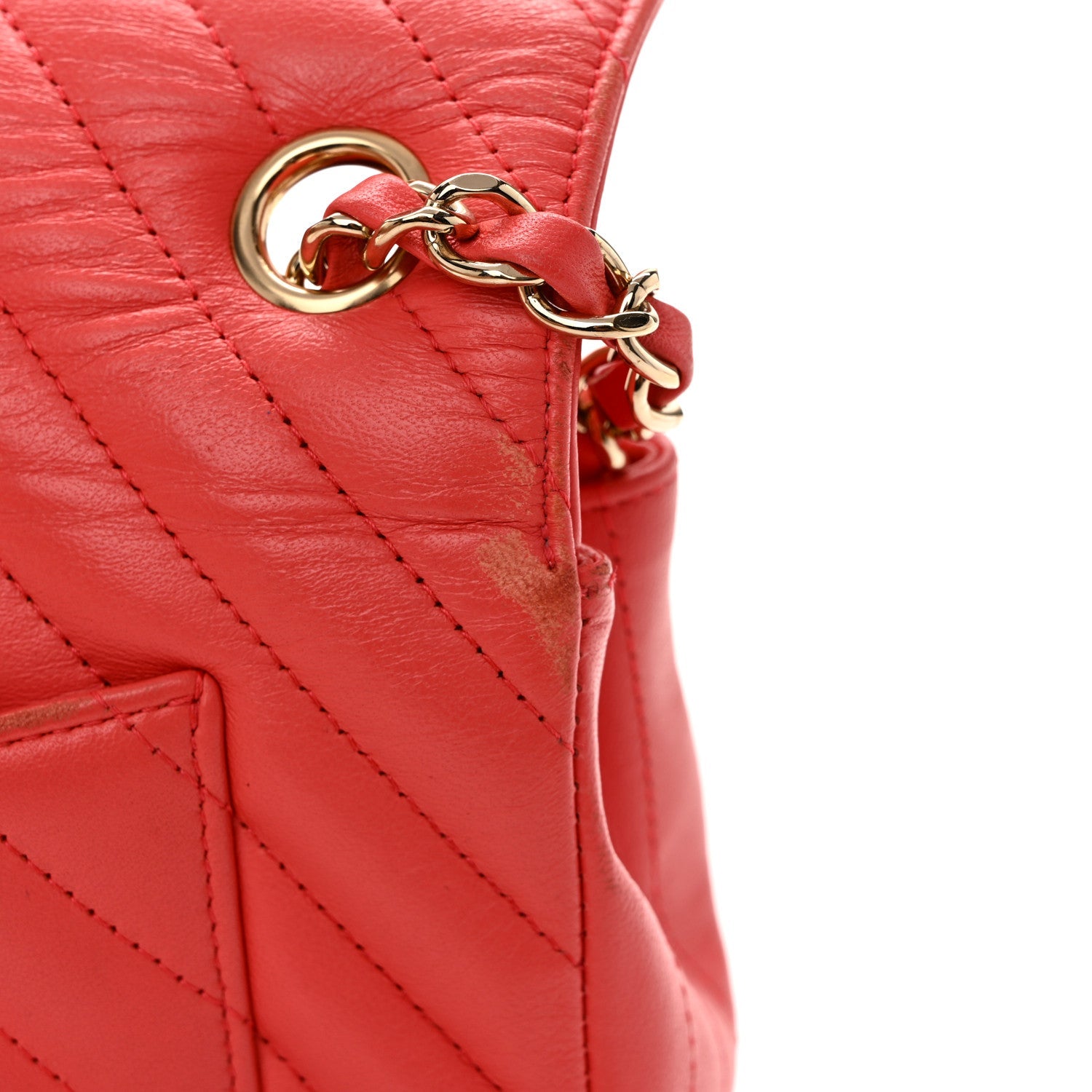 Lambskin Chevron Quilted Mini Rectangular Flap Coral