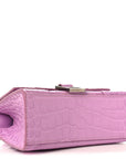 Shiny Calfskin Crocodile Embossed Hourglass Top Handle Bag XS Lilac