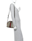 GG Supreme Monogram Textured Dollar Calfskin Web Small Ophidia Dome Shoulder Bag Beige Ebony New Acero
