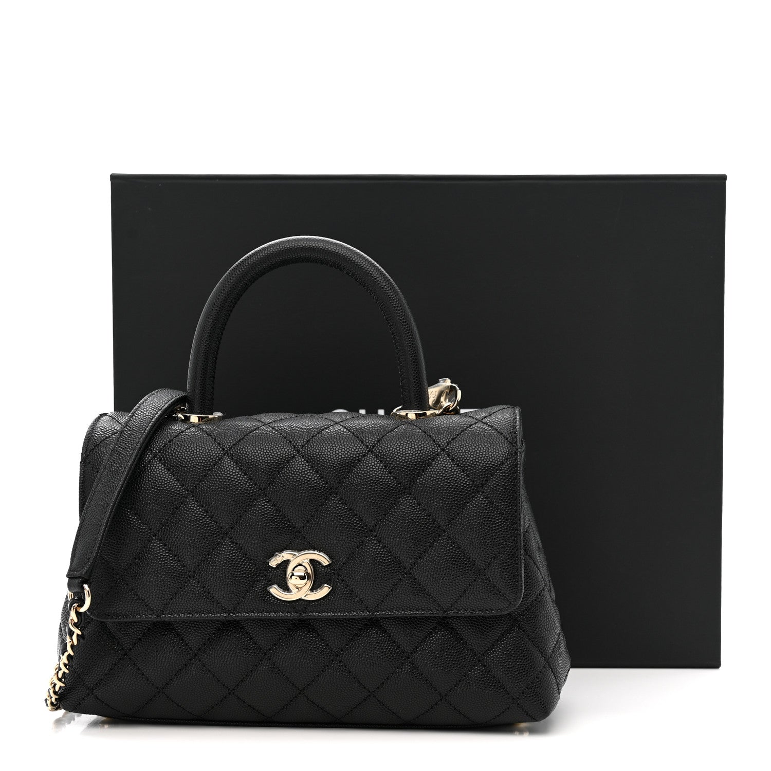 Caviar Quilted Mini Coco Handle Flap Black