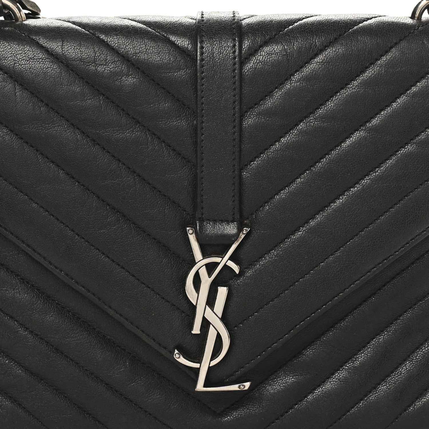 Sheepskin Matelasse Chevron Monogram Medium College Bag Black