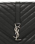 Sheepskin Matelasse Chevron Monogram Medium College Bag Black