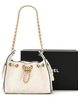 Braided Raffia Calfskin Mini CHNL 25 Handbag White Black
