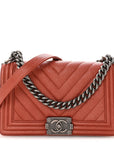 Metallic Caviar Chevron Quilted Medium Boy Flap Orange