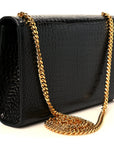 Calfskin Crocodile Embossed Medium Classic Monogram Kate Tassel Satchel Black