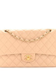 Lambskin Quilted Medium Double Flap Beige