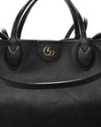 Textured Dollar Calfskin Medium Ophidia Shoulder Tote Bag Black
