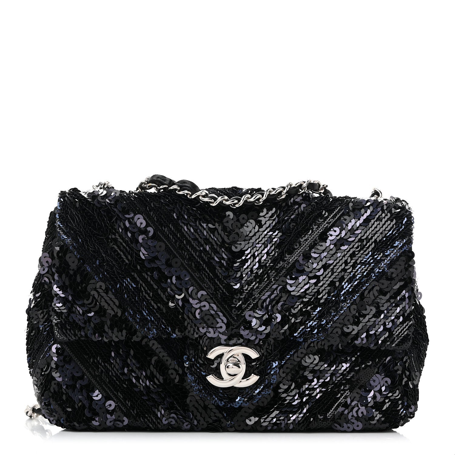 Sequins Chevron Mini Rectangular Flap Black Blue