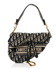 Oblique Embroidered Saddle Bag Blue